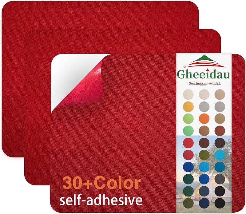 Gheeidau Canvas Repair Patch 9×11 Inch 3Pcs Waterproof Self-Adhesive Fabric Repair Patch for Tents,Boat Cover,Pop Up Canopy,Patio,Bags,Car Seats,Sofas,Furniture Cover(Red) - Image 1